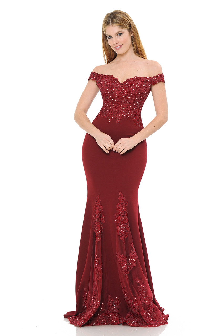 Prom Dresses Long Formal Beaded Prom Dress Lenovia 8137 Burgundy