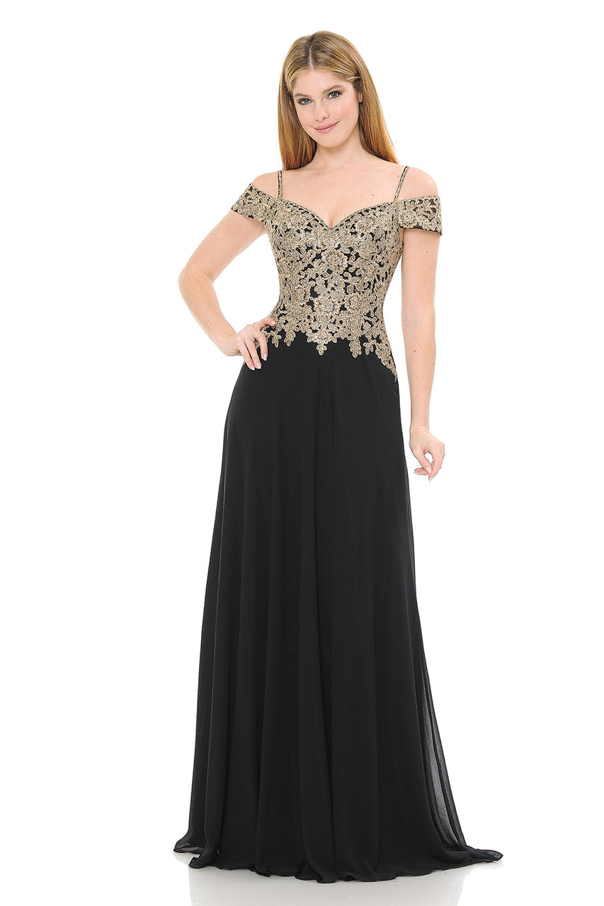 Prom Dresses Formal Metallic Long Prom Dress Lenovia 8132 Black