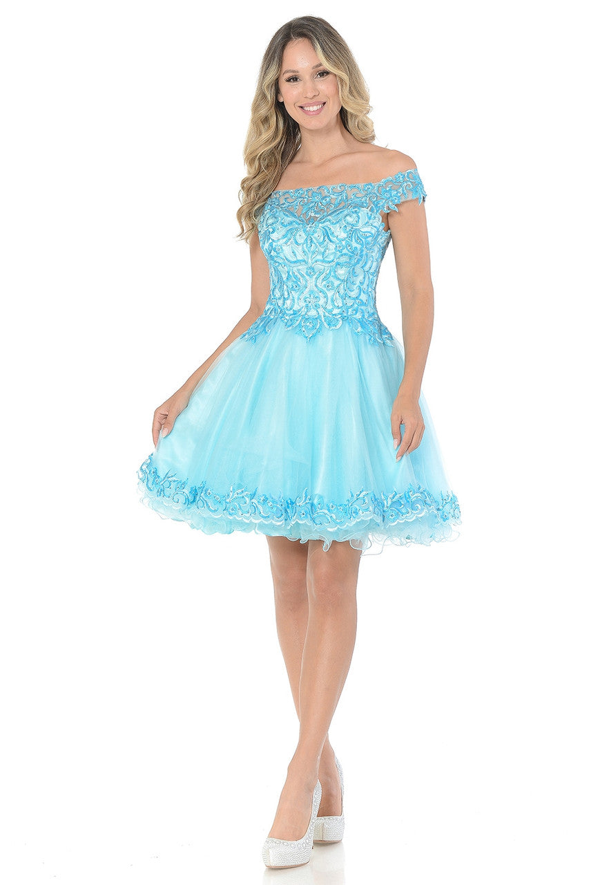 Cocktail Dresses Short Homecoming Lace Beaded Mini Cocktail Dress Lenovia 8141 Skyblue