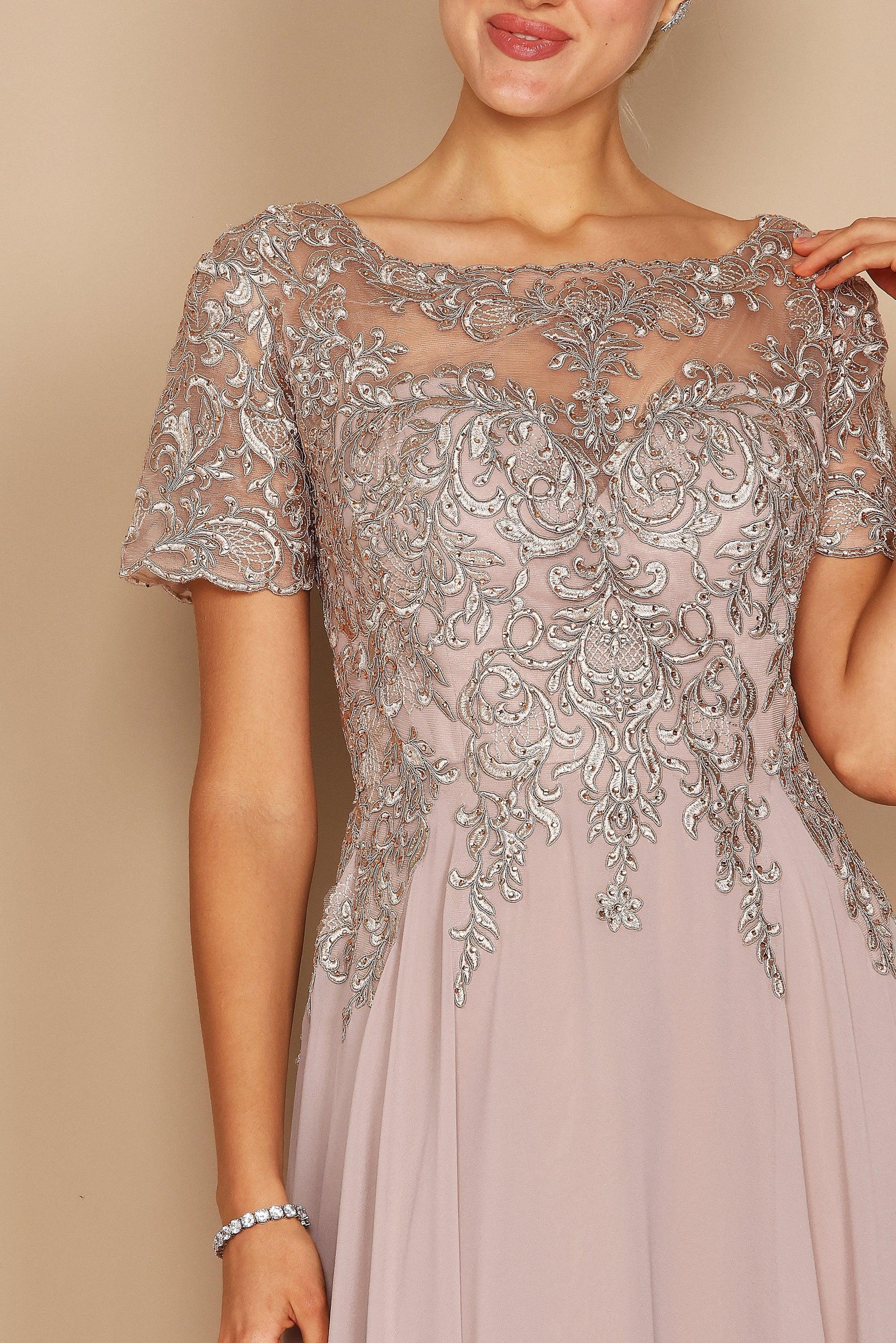 Short Sleeve Mother of the Bride Formal Dress