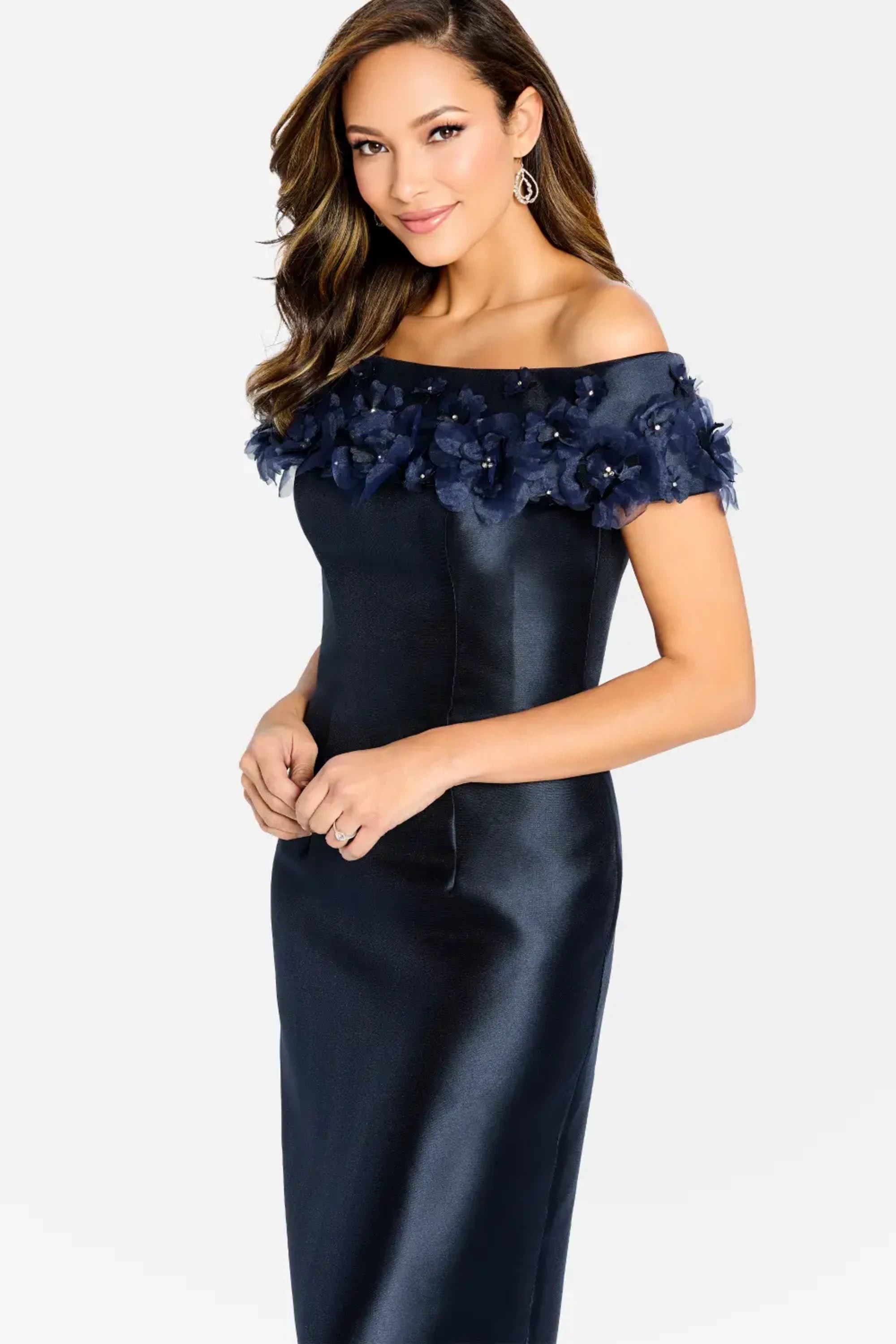 Formal Dresses Beaded Long Formal Fitted Evening Gown Navy Blue