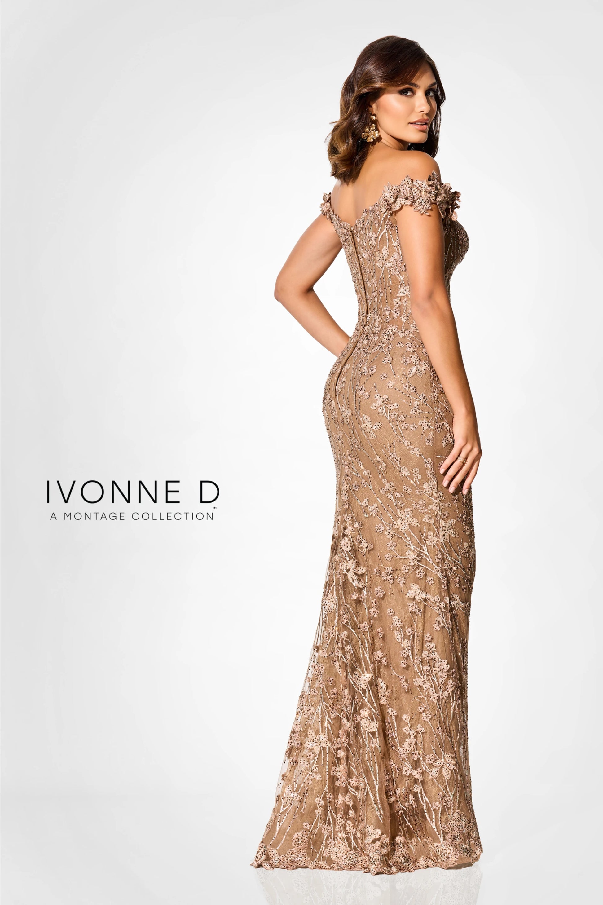 Ivonne D ID303 Long Formal Beaded Lace Evening Dress