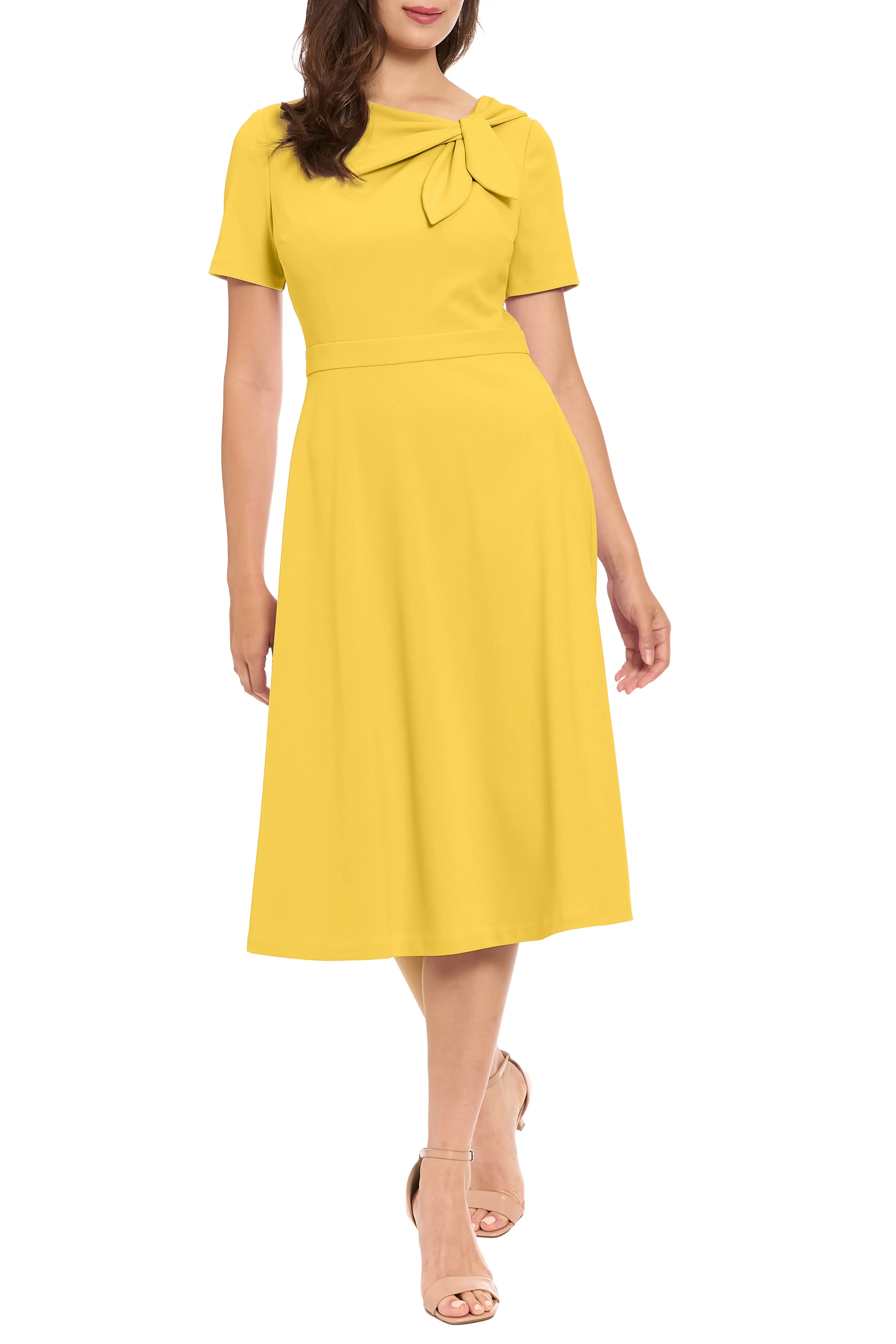 Bow Neck Short Sleeve A Line Dress London Times T8085M