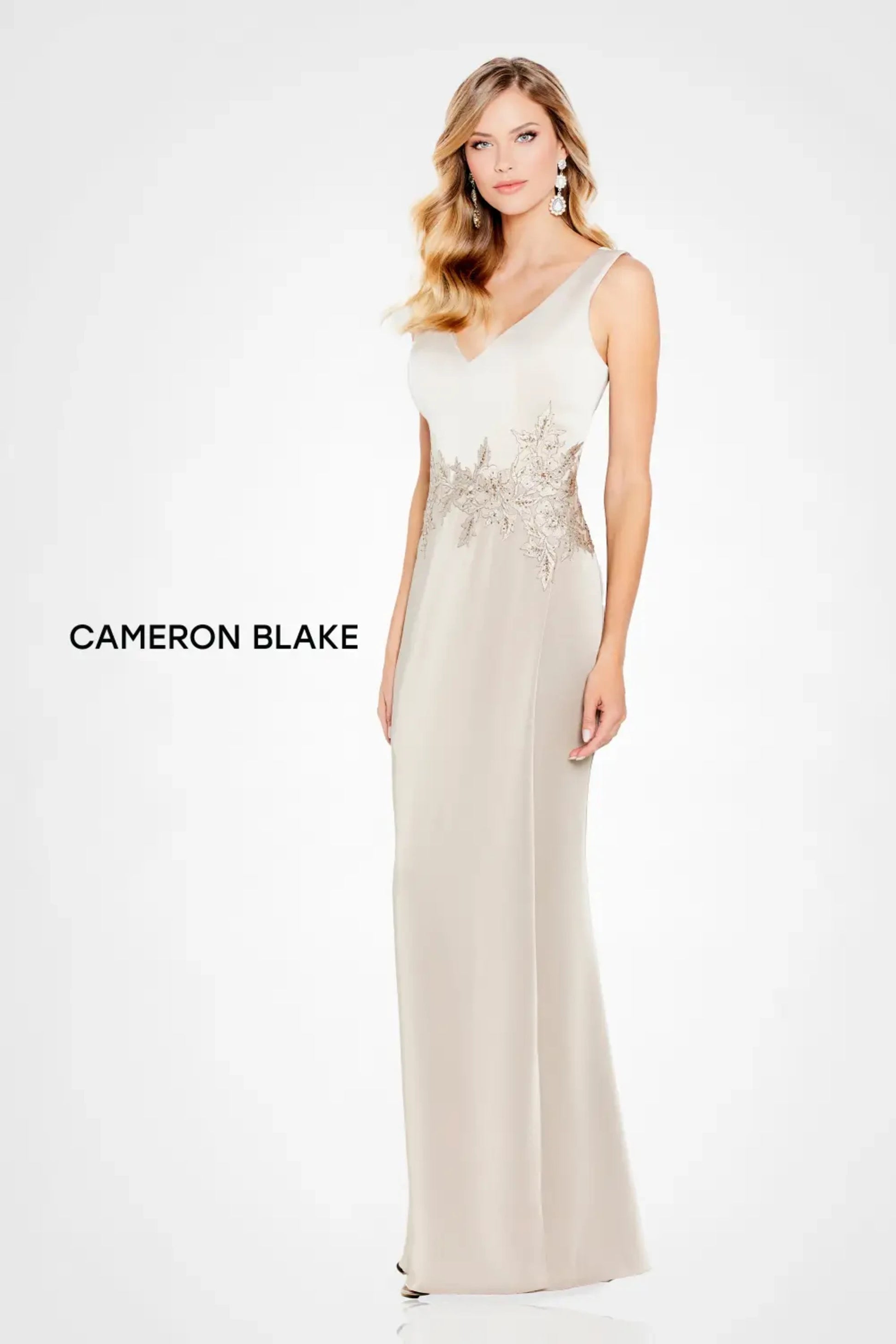 Cameron Blake 120611 Fitted Long Formal Lace Applique Evening Gown