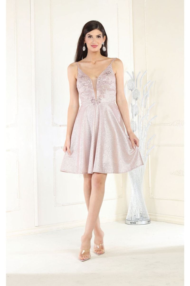 V-Neck Knee-Length Satin Cocktail A-Line May Queen 1959