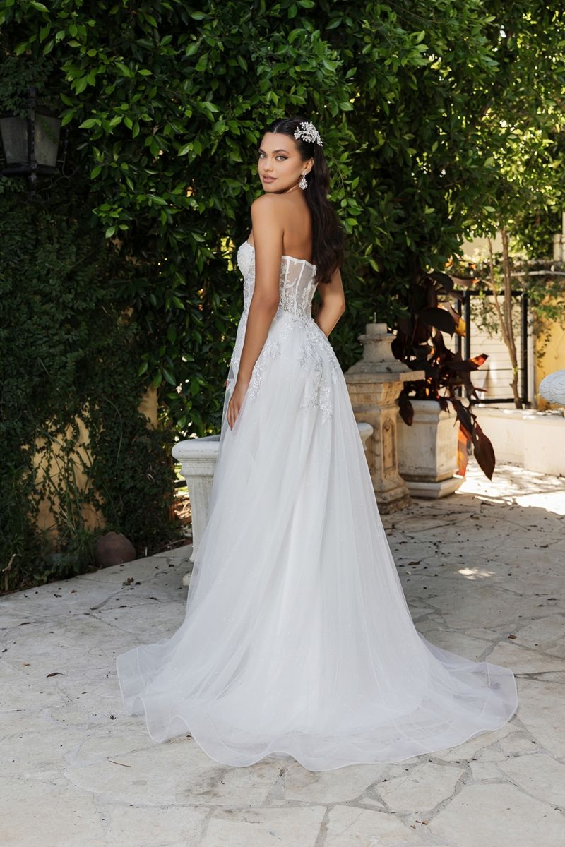 Ivory Strapless Long Corset Lace Wedding Dress High Slit May Queen RQ8135