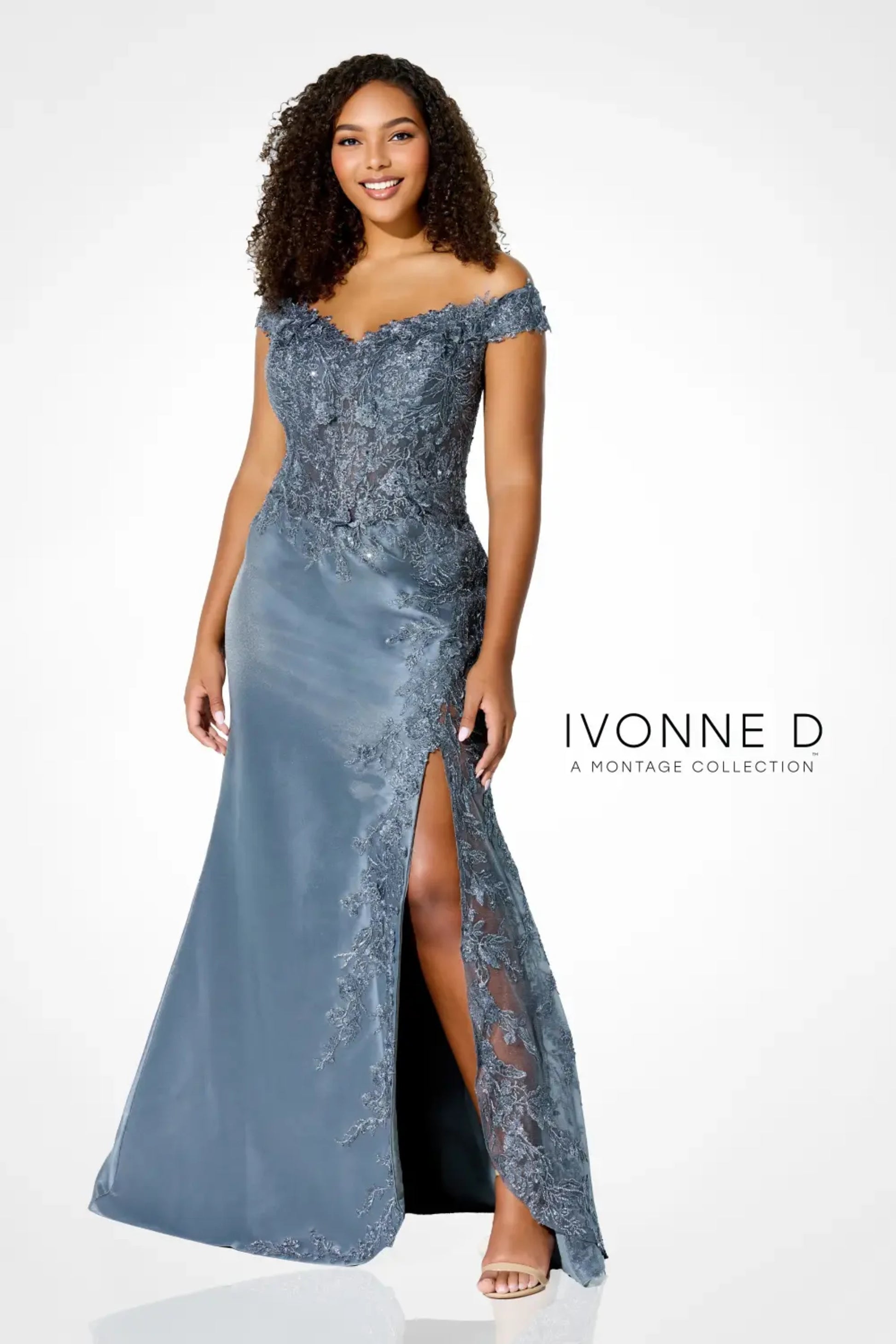 Ivonne D 221D51 Long Formal Lace Overskirt Evening Dress
