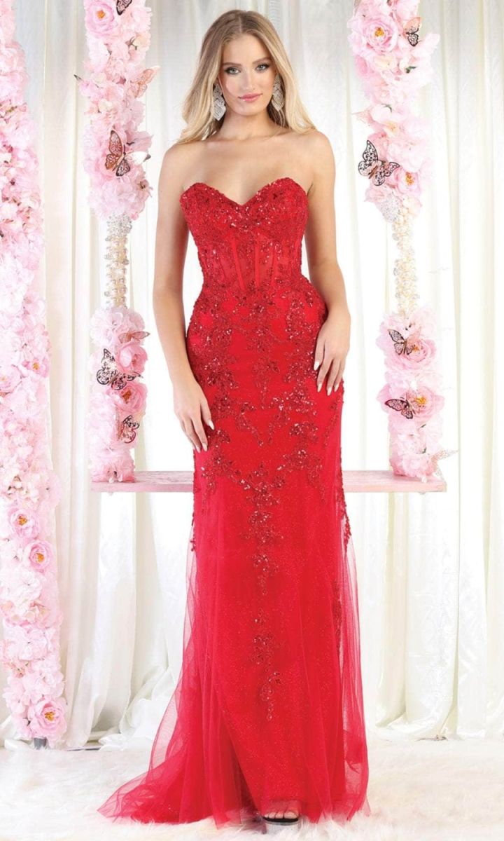 Red Sweetheart Floor-Length Tulle Prom Dress Corset May Queen RQ8013