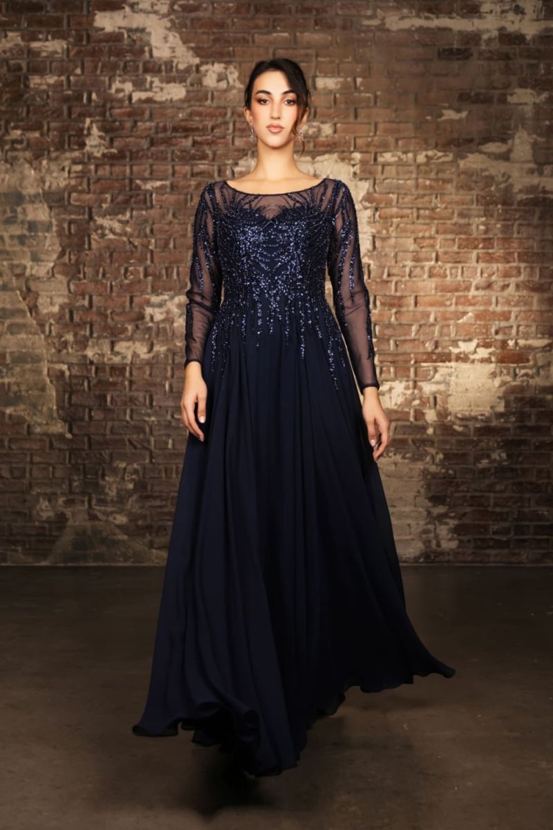 Illusion Floor-Length Chiffon Evening Gown A-Line May Queen 2161