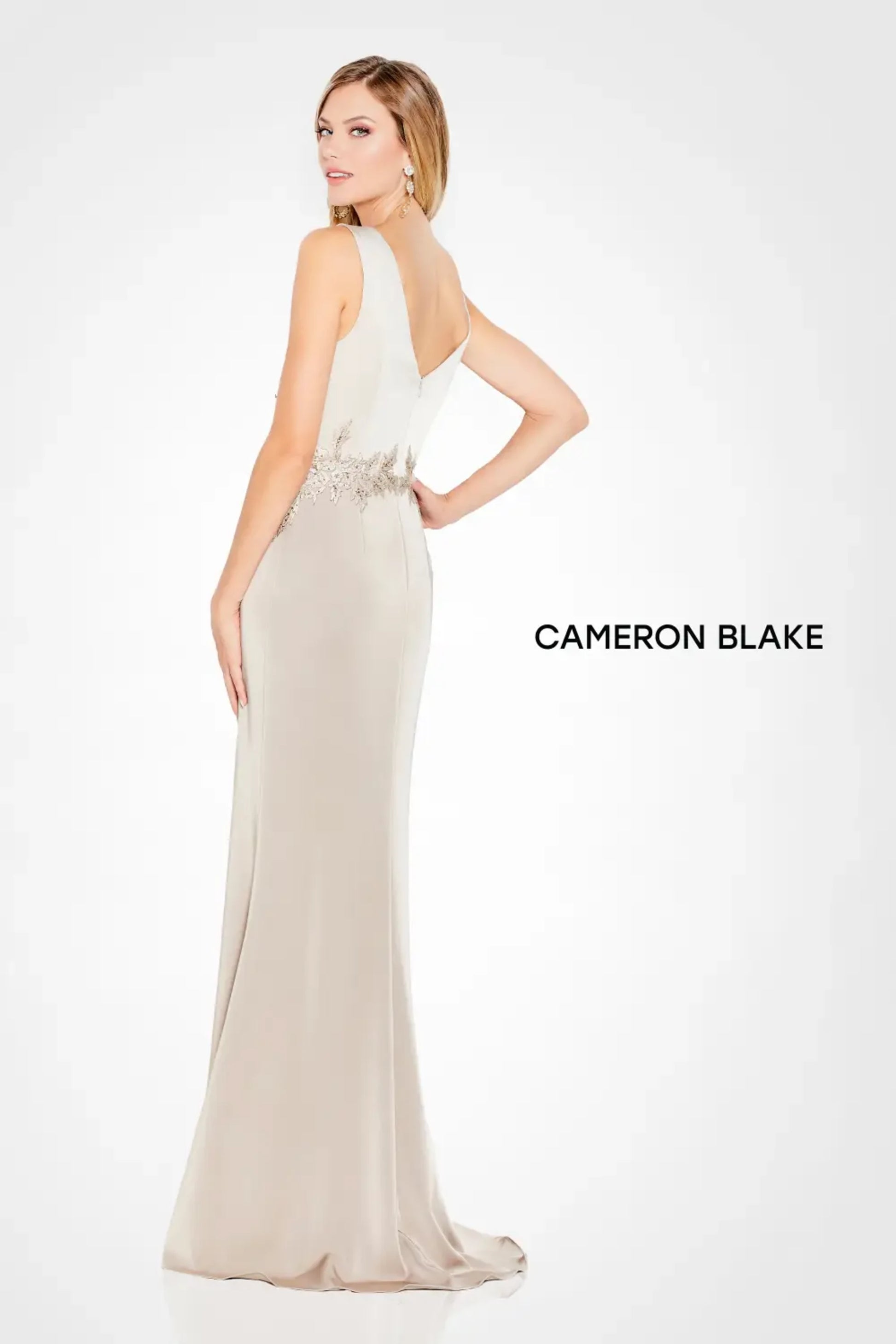 Cameron Blake 120611 Fitted Long Formal Lace Applique Evening Gown