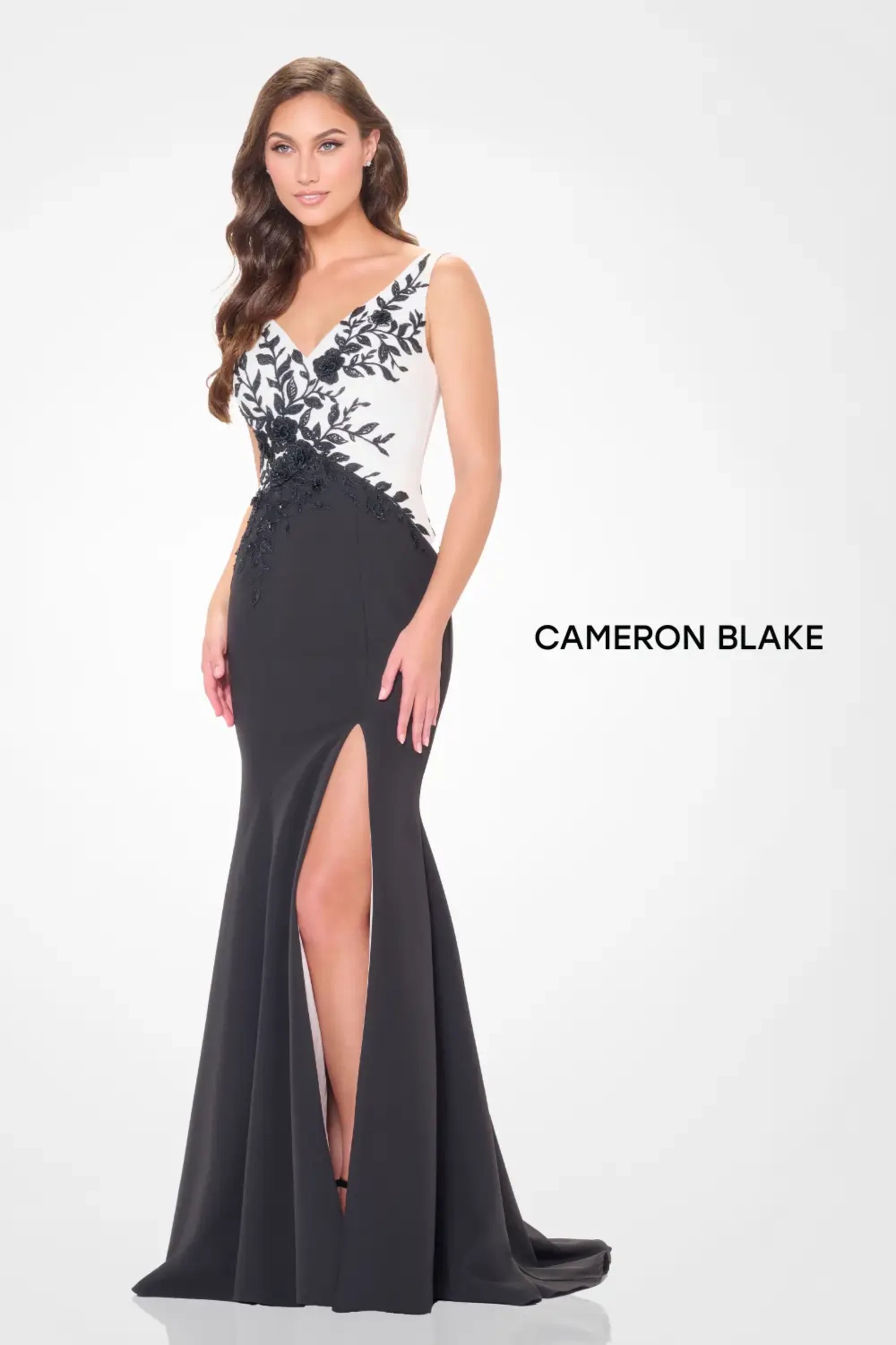Formal Dresses Long Sequin Beaded Applique Formal Evening Dress Ivory/Black