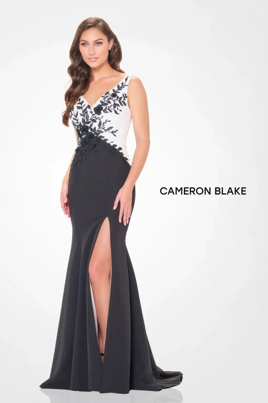 Formal Dresses Long Sequin Beaded Applique Formal Evening Dress Ivory/Black