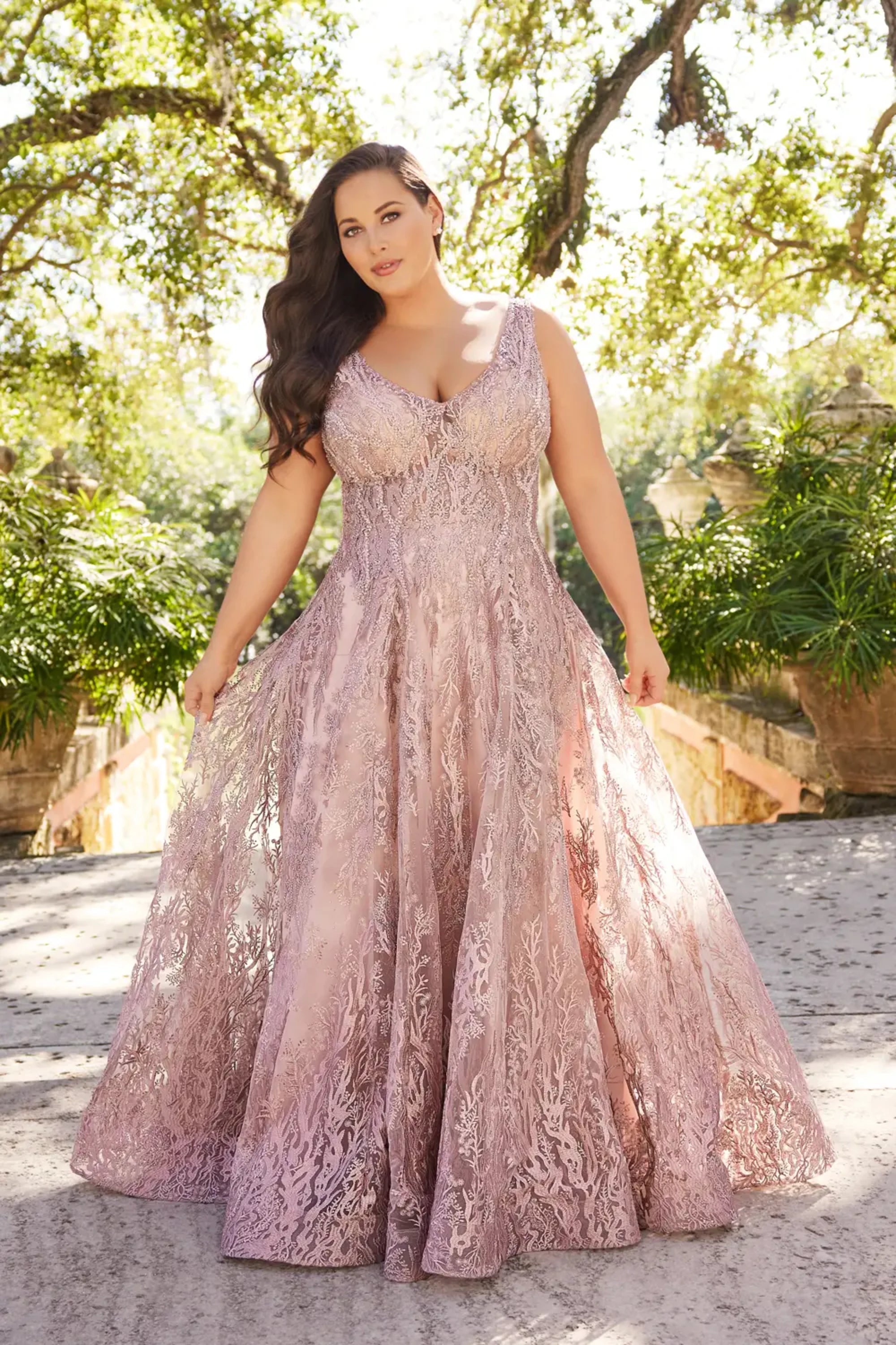 Ivonne D 120D10W Long Plus Size Formal A Line Evening Dress - Dusty Rose / 26W Ivonne D 120D10W Long Plus Size Formal A Line Evening Dress - Dusty Rose / 26W