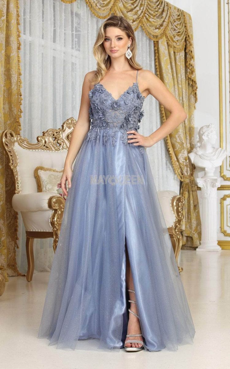 V-Neck Floor-Length Tulle Prom A-Line May Queen 2011