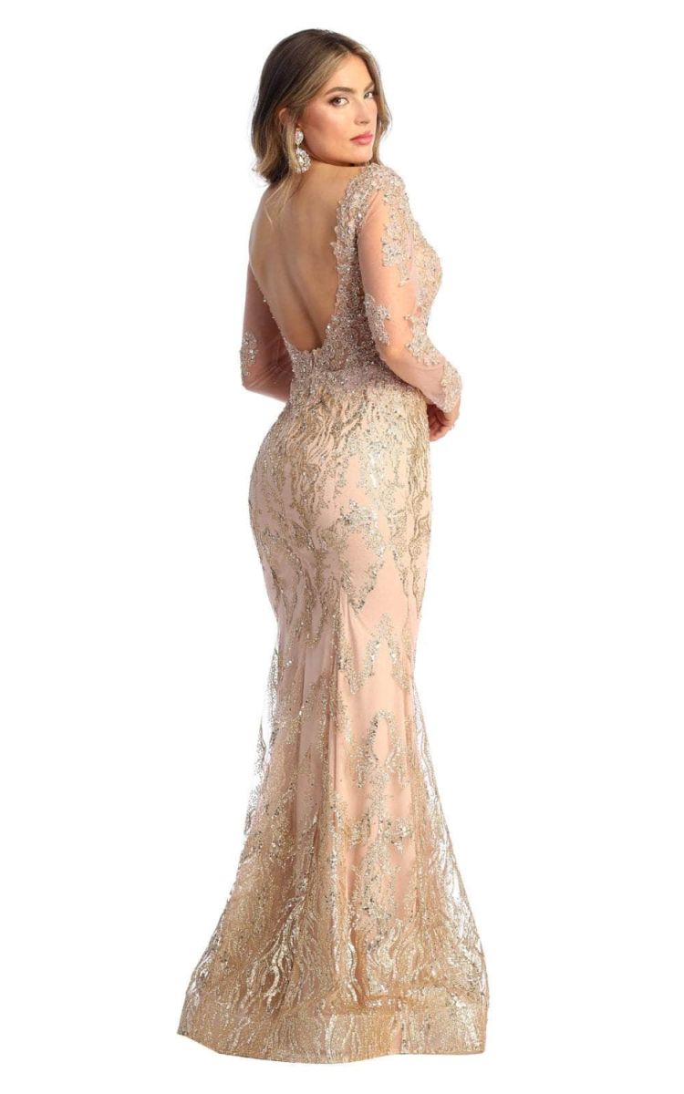 V-Neck Floor-Length Lace Evening Gown Mermaid May Queen RQ7937