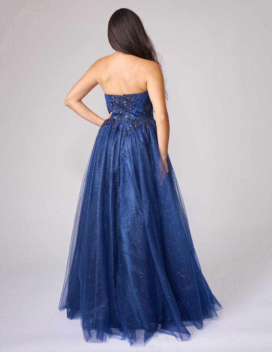 Prom Dresses Long Formal A Line Sequin Prom Dress - Beaded - Nina Canacci 8310 Navy-Tulle-8310-Beaded