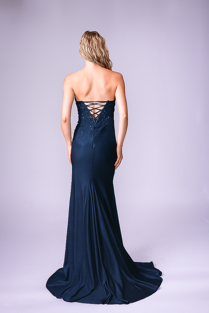 Prom Dresses Beaded Corset Long Slit Formal Prom Dress Nina Canacci 1607 Navy