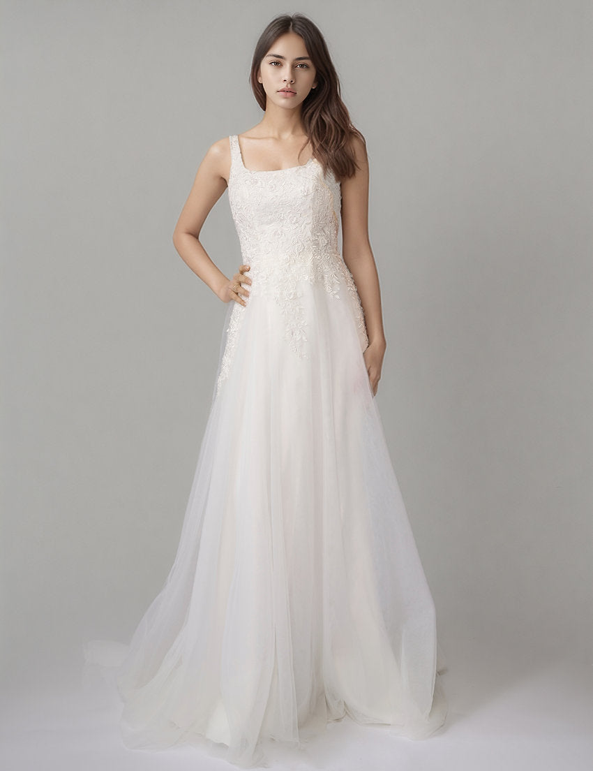 Wedding Dresses Long Lace Applique Wedding Bridal Dress Nina Canacci 6700 Ivory
