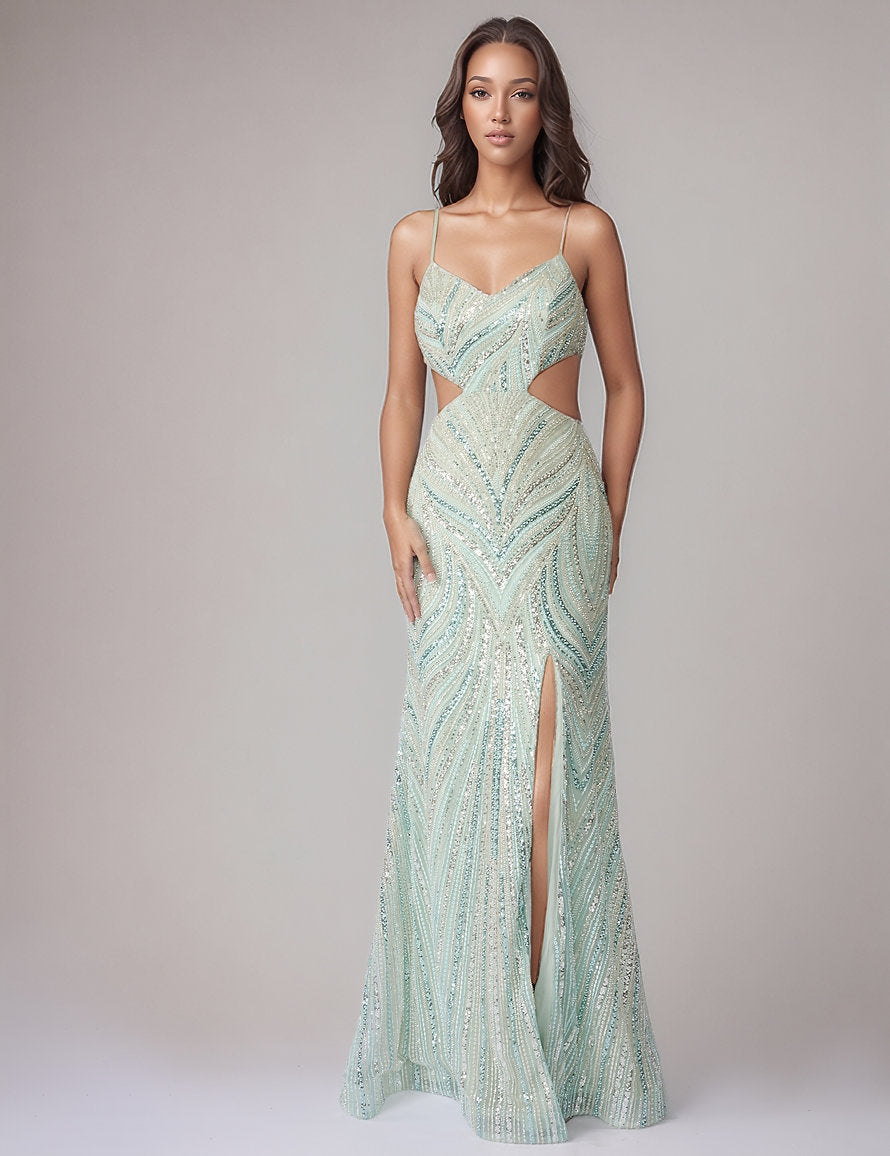 Prom Dresses Long Formal Fitted Prom Dress - Sequin - Nina Canacci 9214 Mint/Silver-Sequin-9214-Sequin