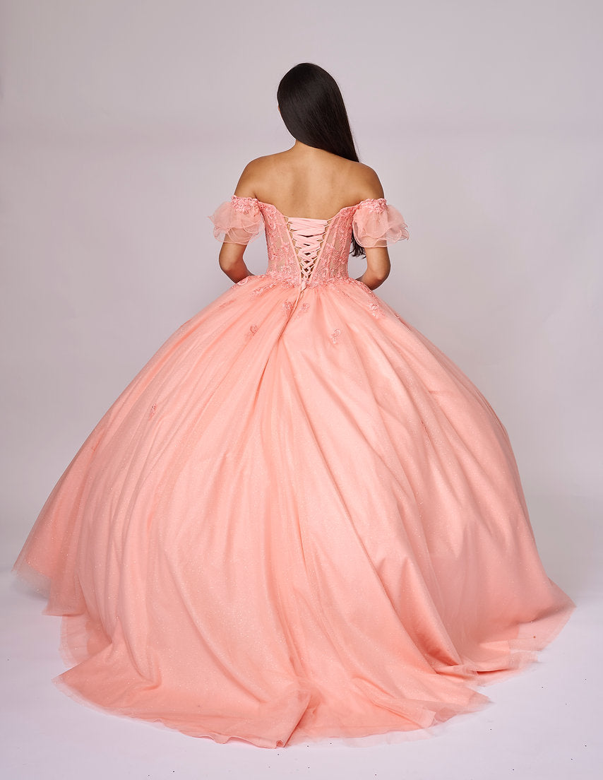 Quinceniera Dresses Long Glitter Corset Ball Gown Quinceniera Dress Nina Canacci Q2025 Coral