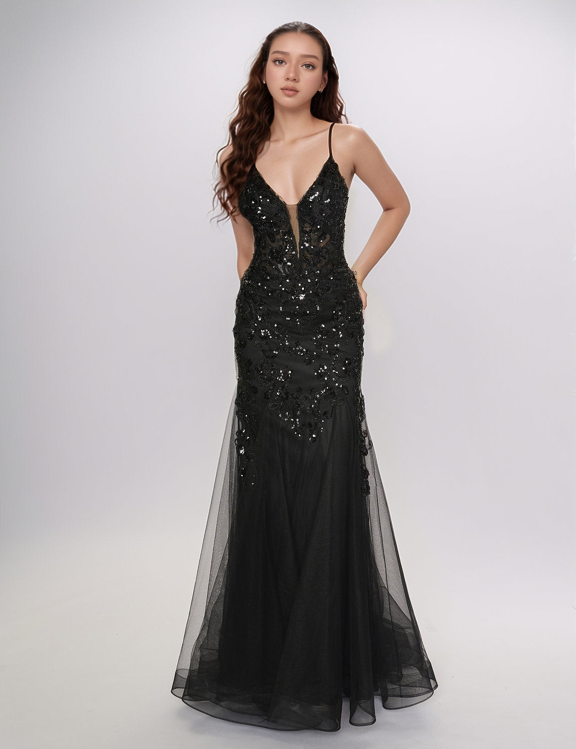 Nina Canacci 1576 A Line Long Formal Lace Prom Dress