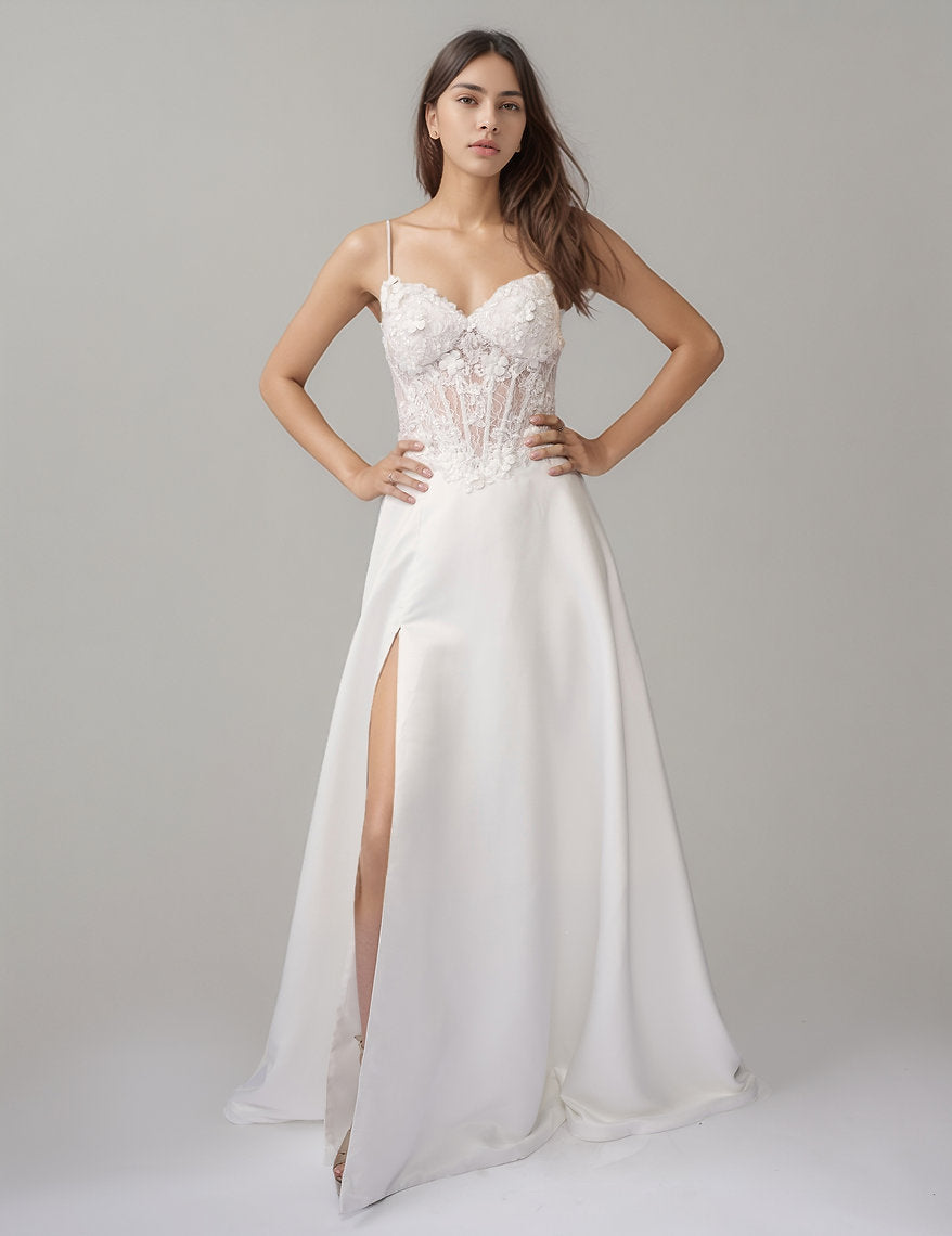 Wedding Dresses Long Corset A Line Bridal Wedding Dress Nina Canacci 2463 Ivory
