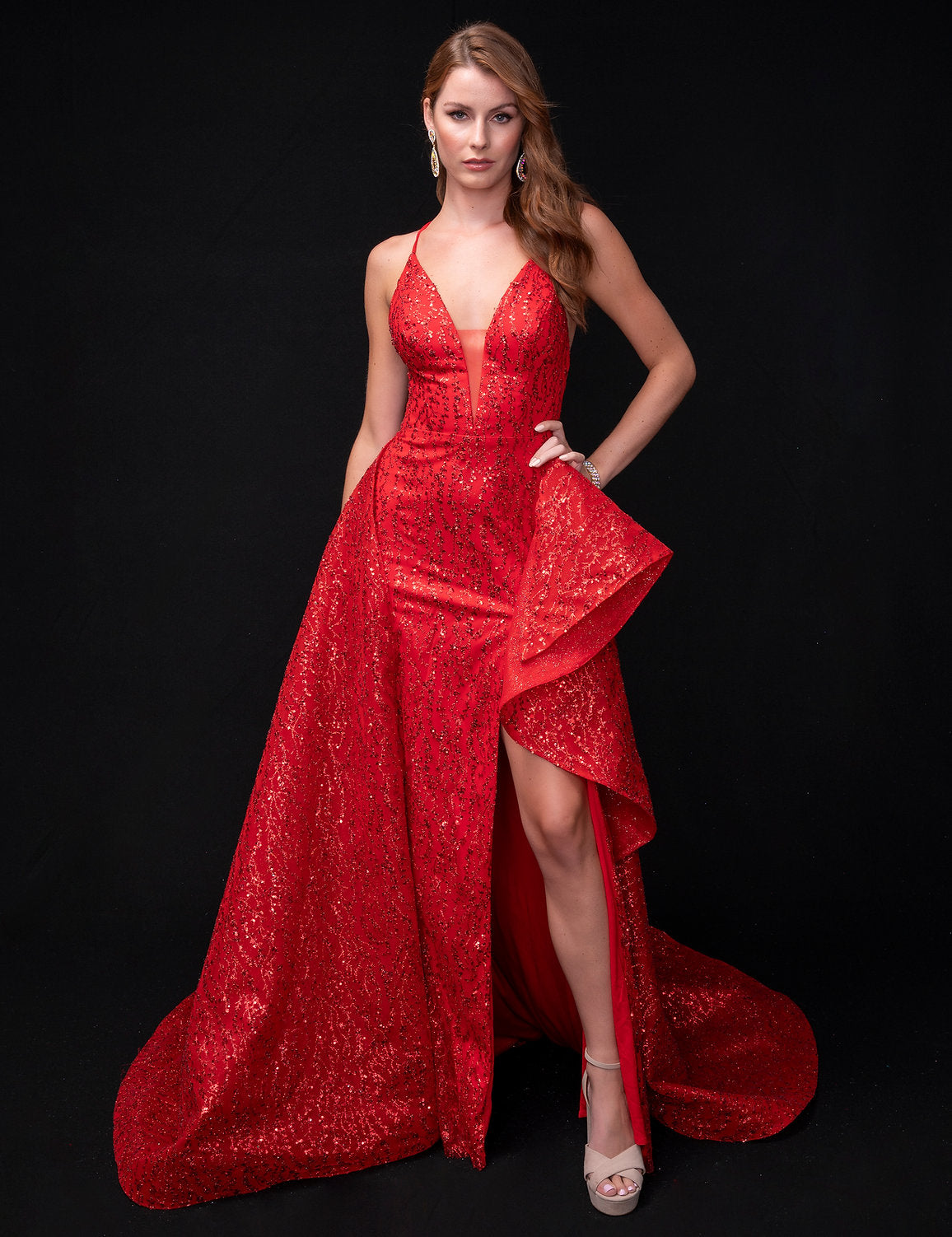 Nina Canacci 8250 Overskirt Long Ruffle Formal Prom Dress