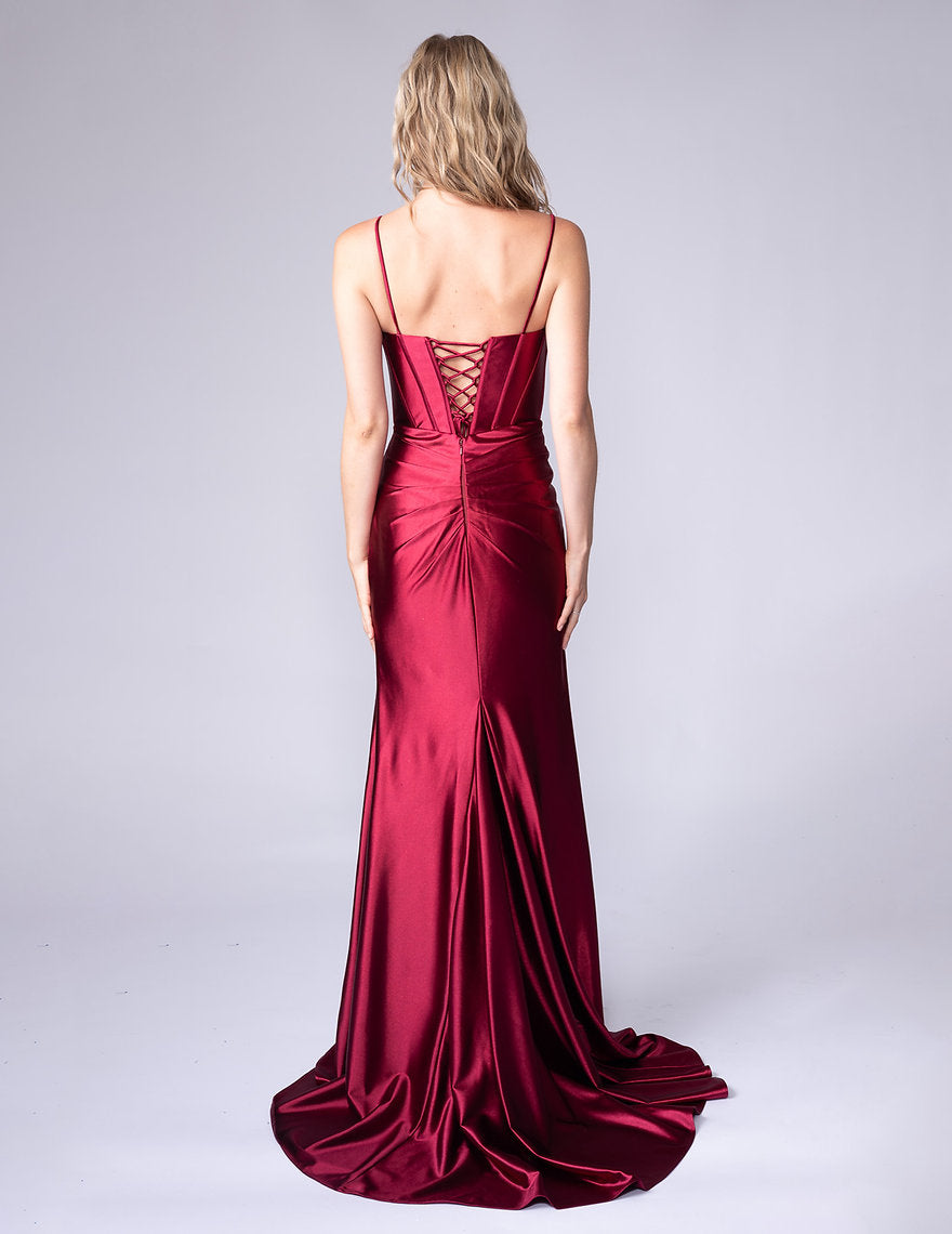 Prom Dresses Formal Long Corset Pleated Prom Dress Nina Canacci 1609 Burgundy