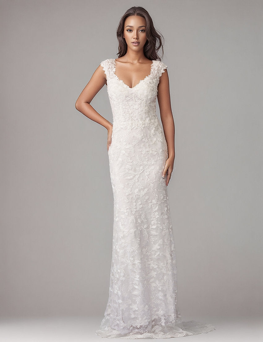 Wedding Dresses Long Bridal Wedding Fitted Dress Nina Canacci 5404 Ivory