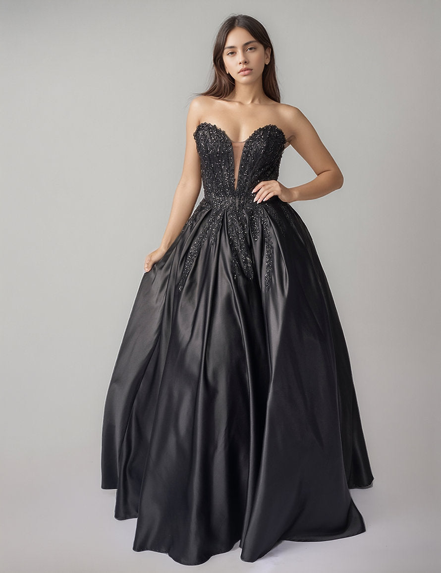 Prom Dresses Long Formal Corset Ball Gown Prom Dress - Beaded - Nina Canacci 8309 Black-Satin-8309-Sequin