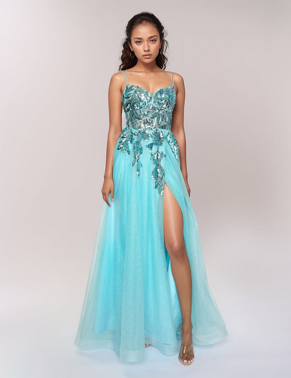 Nina Canacci 6630 Long Slit Formal Prom Beaded Dress