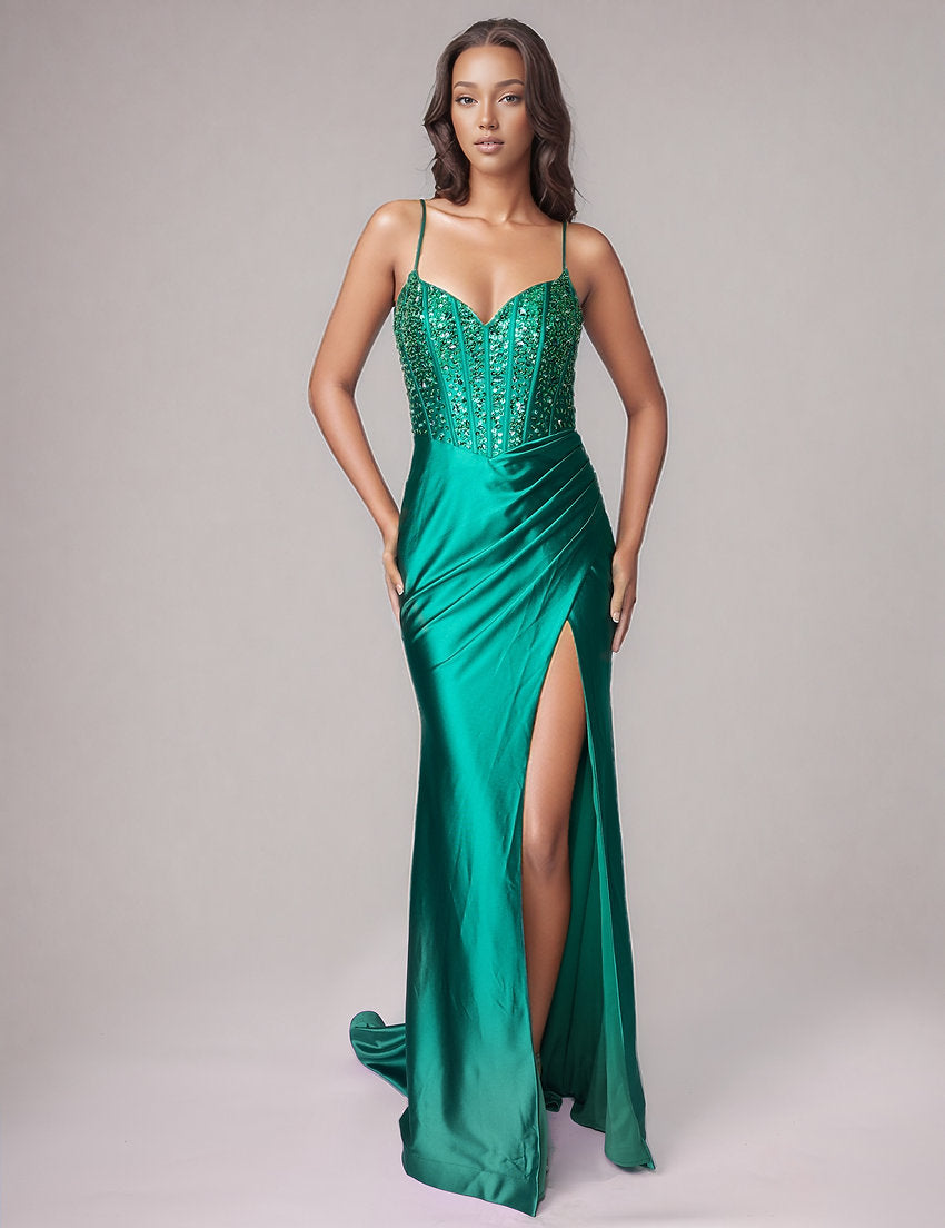 Prom Dresses Long Beaded Corset  Evening Formal Prom Dress Nina Canacci 6711 Emerald