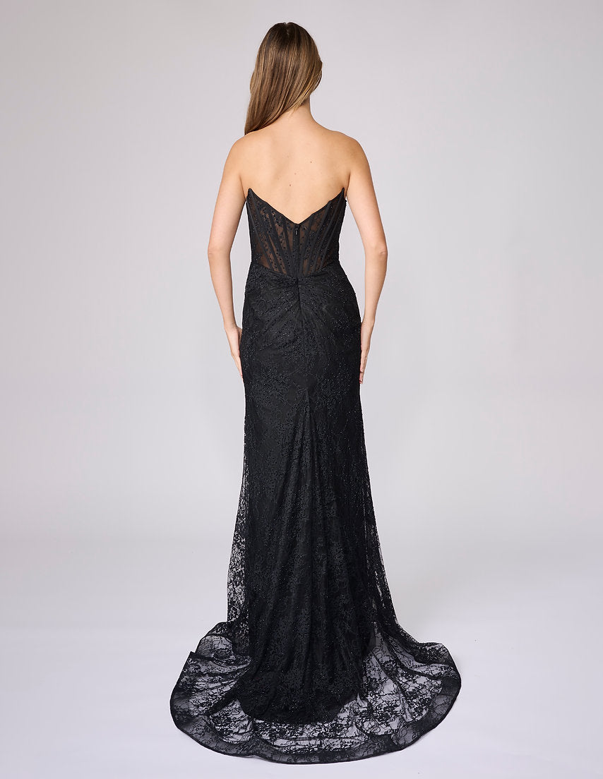 Prom Dresses Long Fitted Corset Lace Formal Prom Dress Nina Canacci 6702 Black