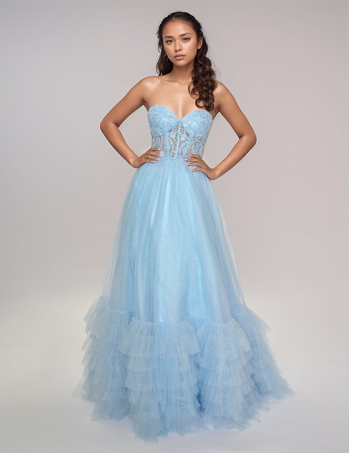 Nina Canacci 5308 A Line Long Formal Prom Ruffle Dress