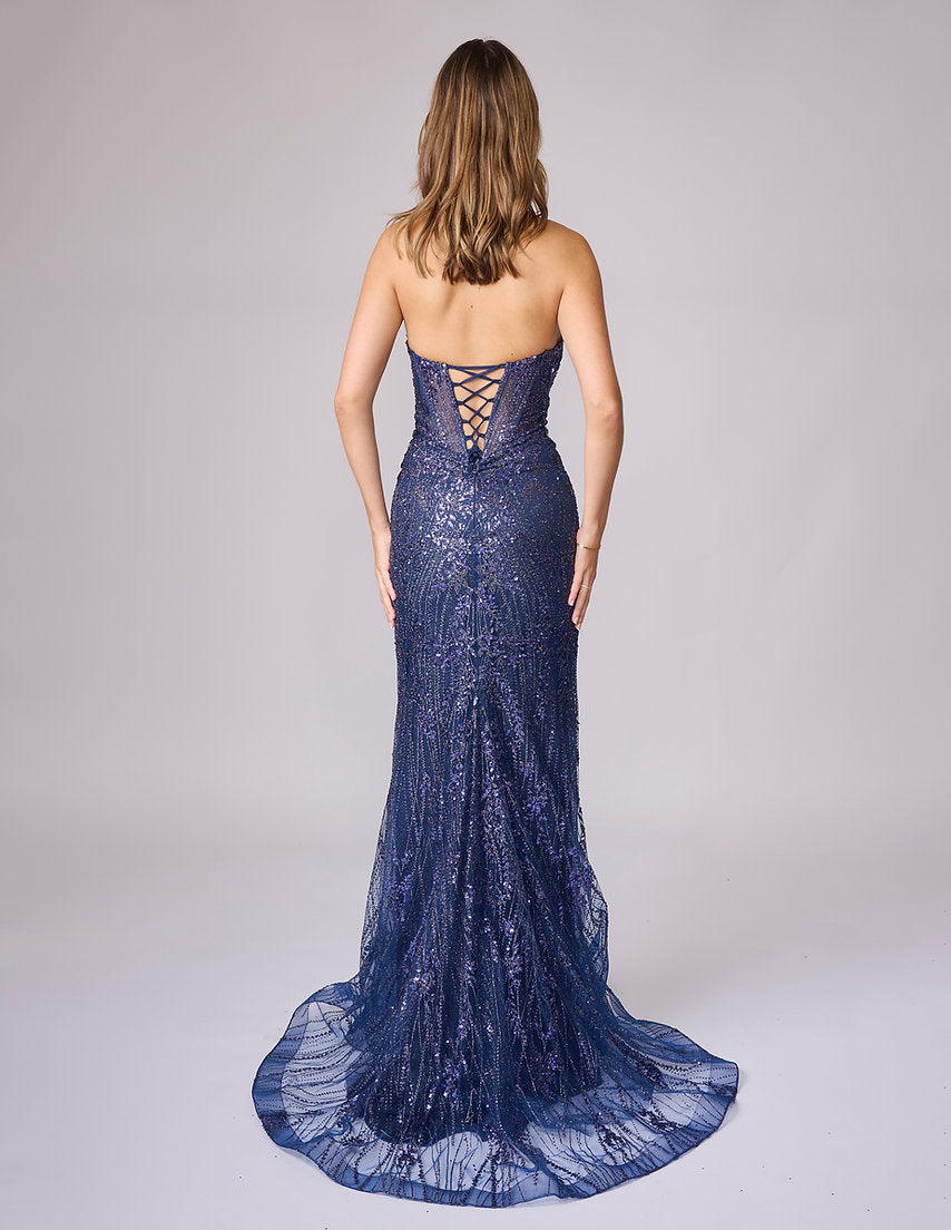 Prom Dresses Long Beaded Formal Prom Fitted Dress Nina Canacci 7661 Navy