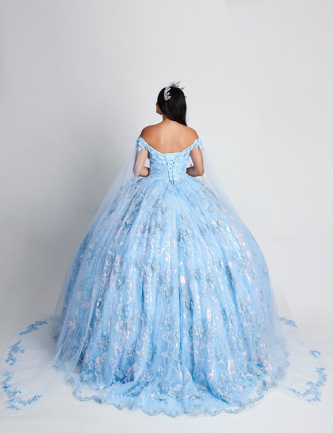 Quinceniera Dresses Sweet 16 Floral Long Quinceanera Dress Light Blue
