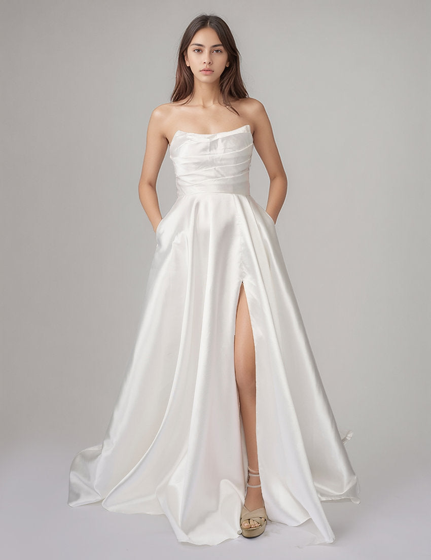 Wedding Dresses Long A Line Wedding Bridal Slit Dress Nina Canacci 6701 Ivory