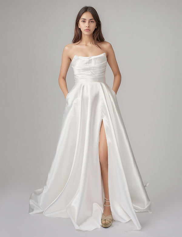 Long A Line Wedding Bridal Slit Dress Nina Canacci 6701