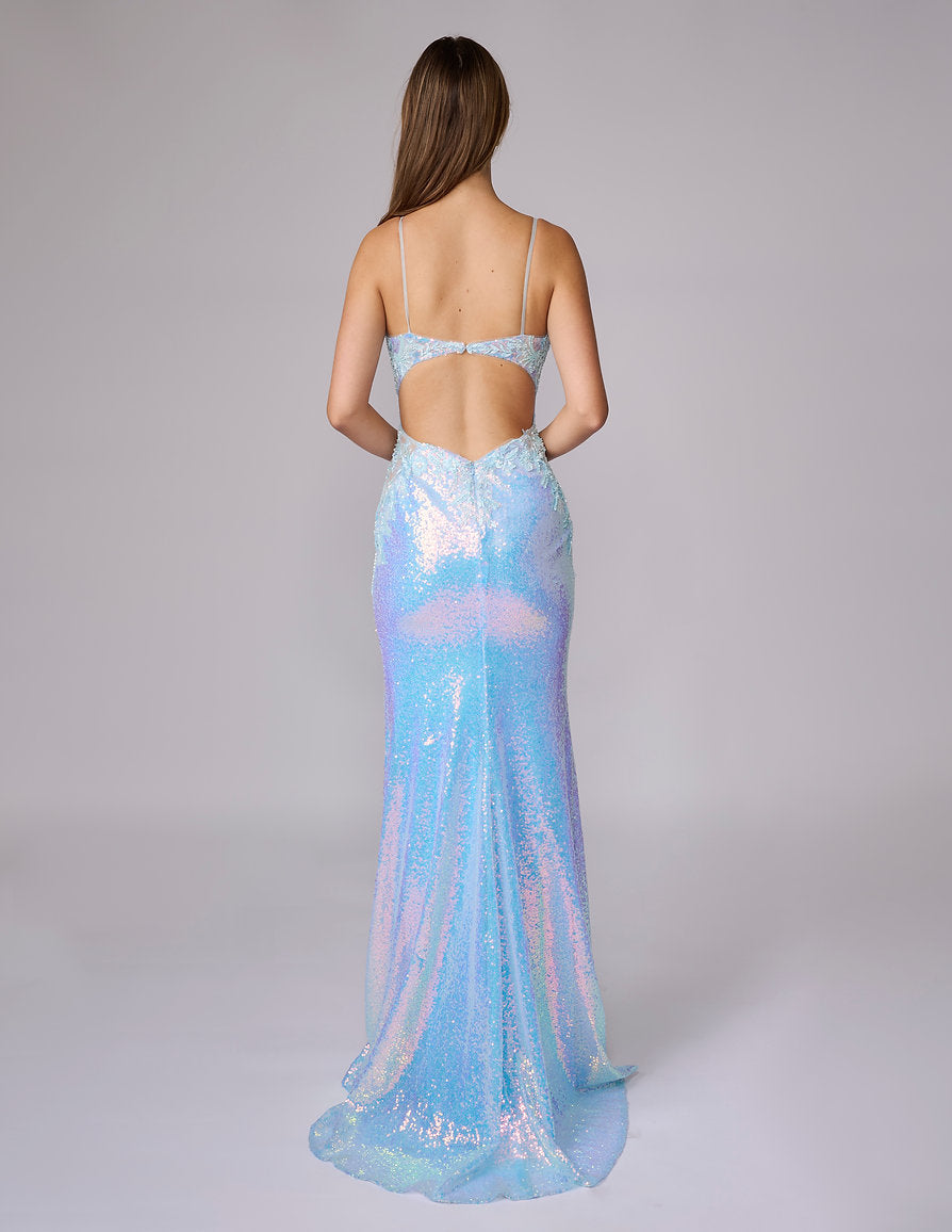 Prom Dresses Sequin Fitted Long Formal Prom Dress - Corset - Nina Canacci 8304 Light Blue-Sequin-8304-Floral