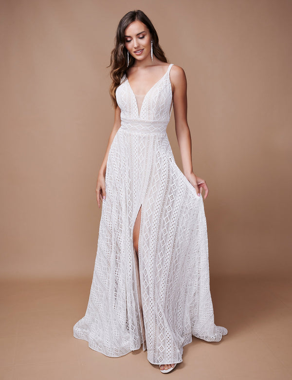 Nina Canacci 6617 Long Slit Bridal Gown Simple Wedding Dress