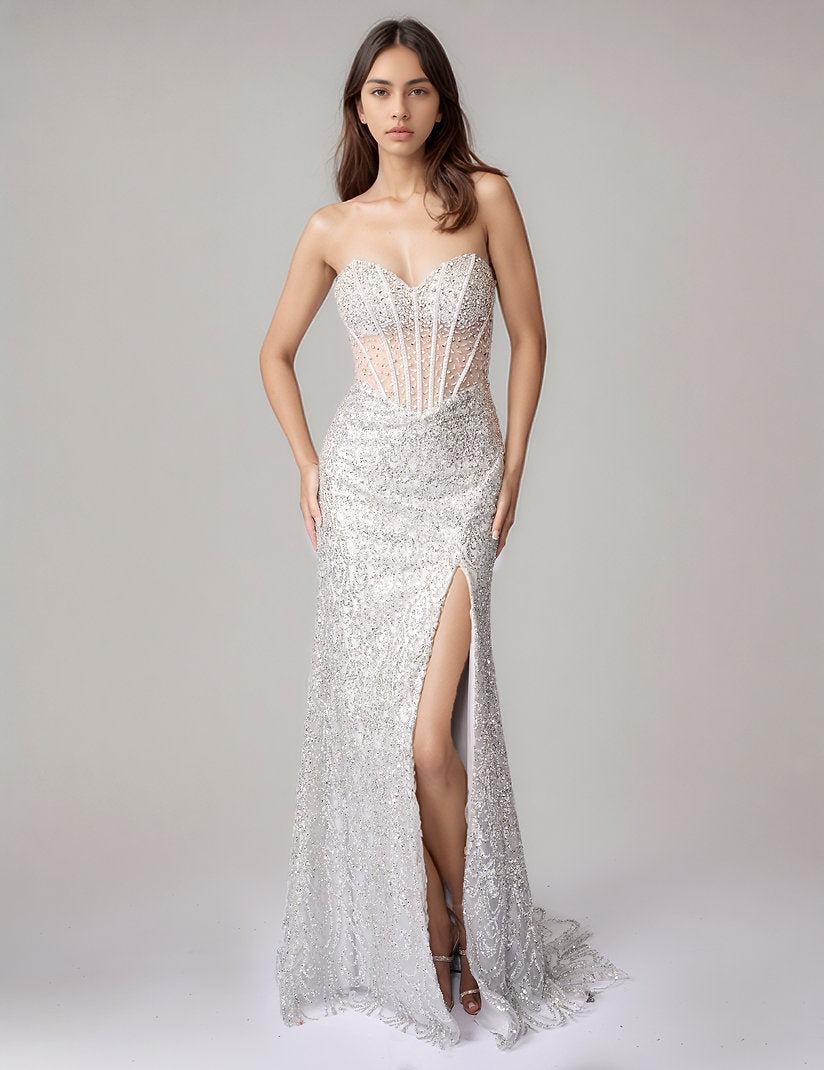 Prom Dresses Long Formal Corset Fitted Prom Dress Nina Canacci 4458 Silver