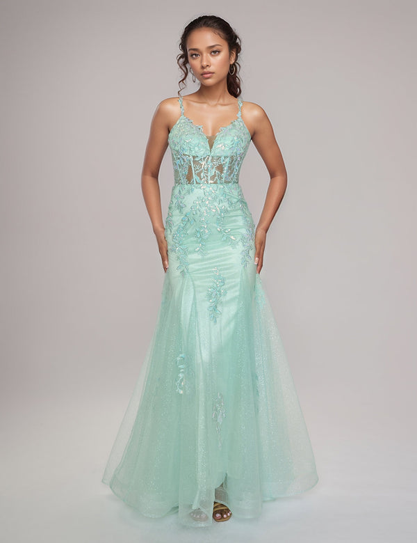 Nina Canacci 6627 Long Formal Prom Glitter Dress