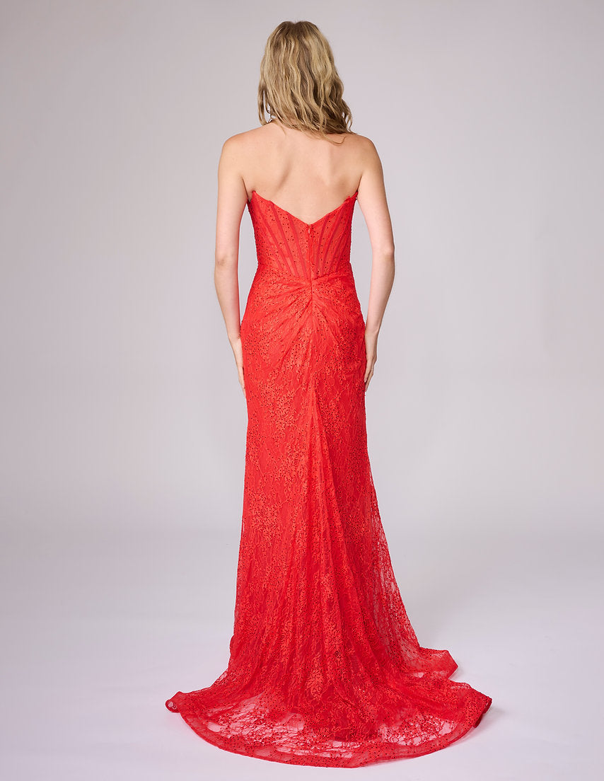 Prom Dresses Long Fitted Corset Lace Formal Prom Dress Nina Canacci 6702 Red