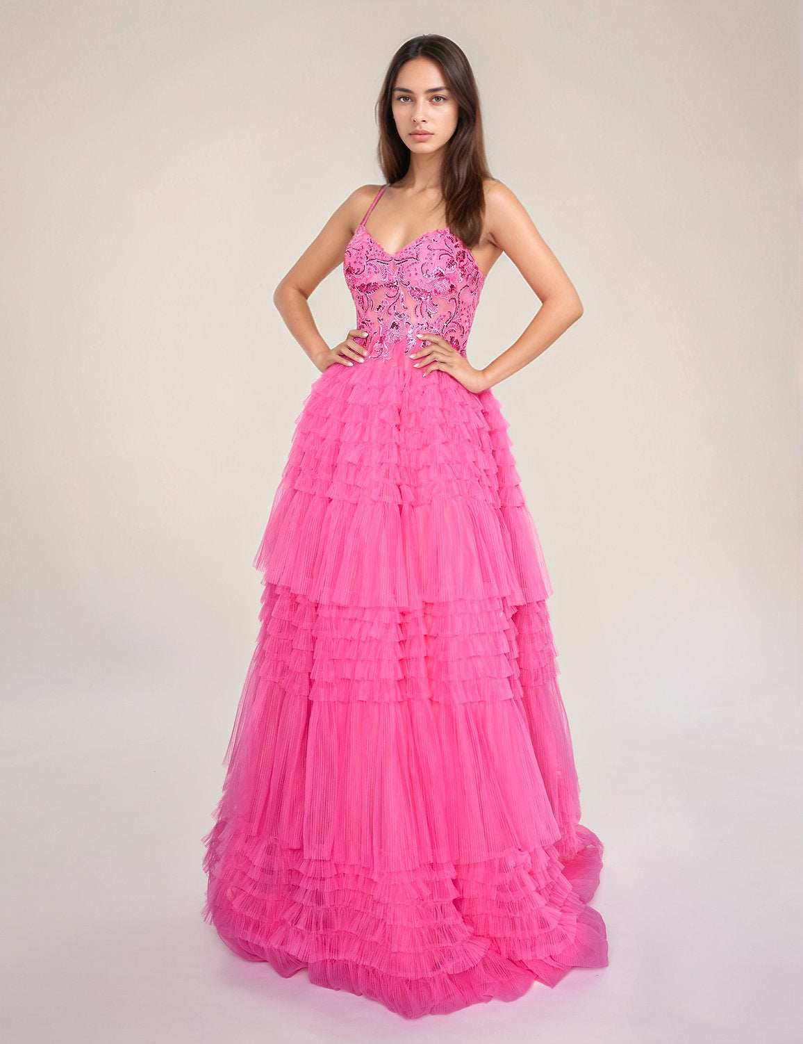 Nina Canacci 1582 Formal Prom Long Ruffle Dress