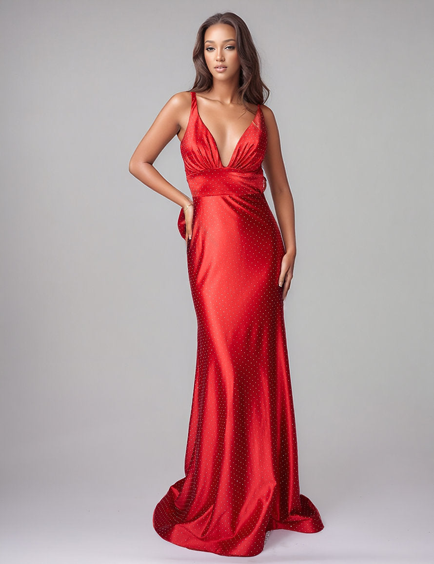 Prom Dresses Long Formal Evening Prom Dress - A Line - Nina Canacci 9212 Red-Satin-9212-Train