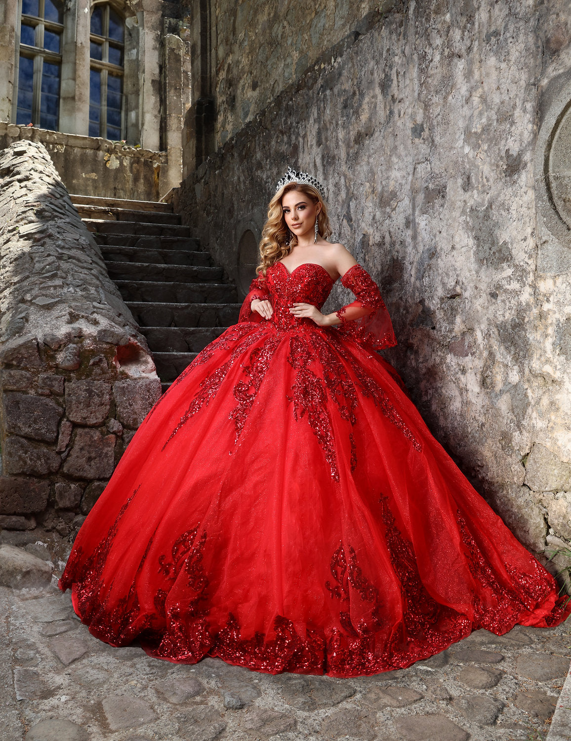 Nina Canacci Q123 Long Ball Gown Glitter Sequin Lace Quinceanera Dress