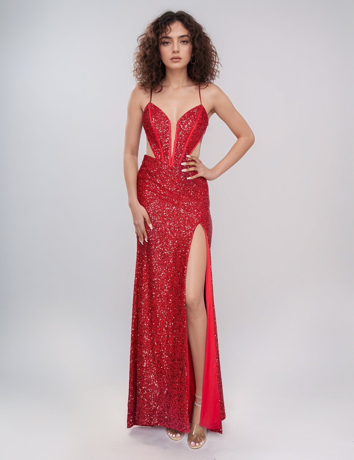 Nina Canacci 1584 Long Slit Formal Prom Sequin Dress