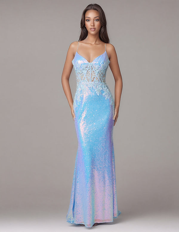 Sequin Fitted Long Formal Prom Dress Corset Nina Canacci 8304