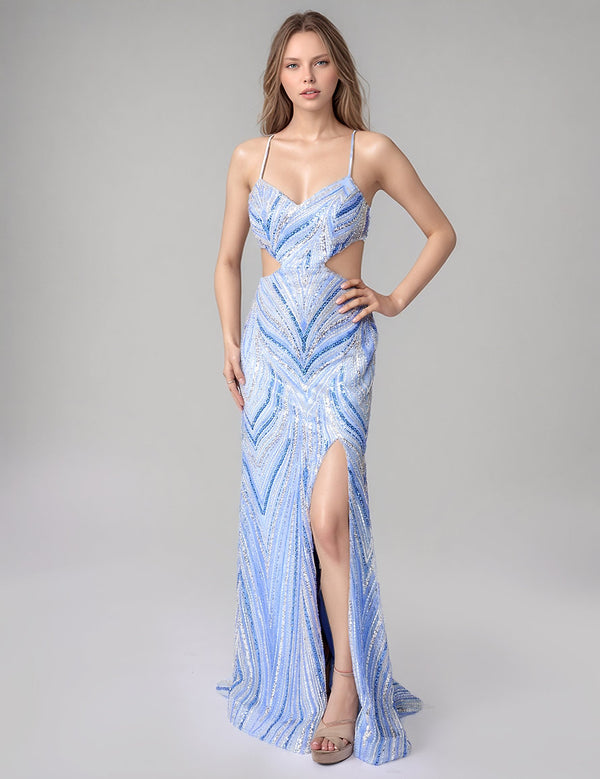 Long Formal Fitted Prom Dress Sequin Nina Canacci 9214