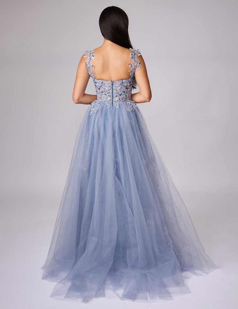 Prom Dresses Long Formal Beaded A Line Prom Dress Nina Canacci 5400 Steel Blue